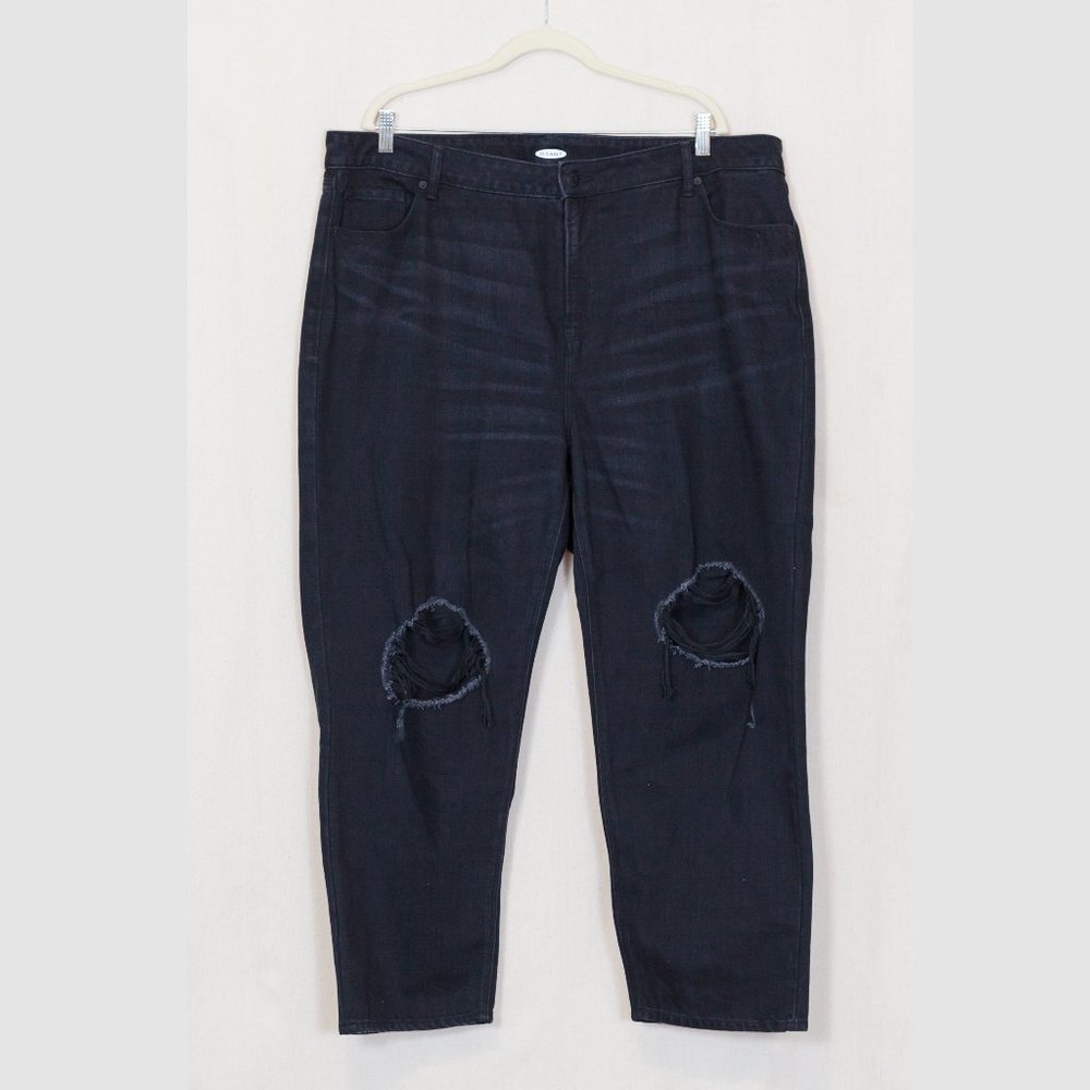 Black mom jeans with open ripped knees